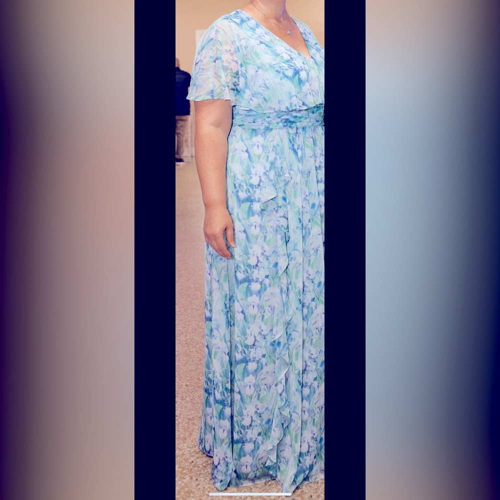 Adrianna Papell Blue and Green Floral Maxi Dress 14W - Picture 7 of 11